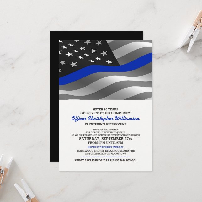 Police Officer Retirement Party Invitation (Front/Back In Situ)