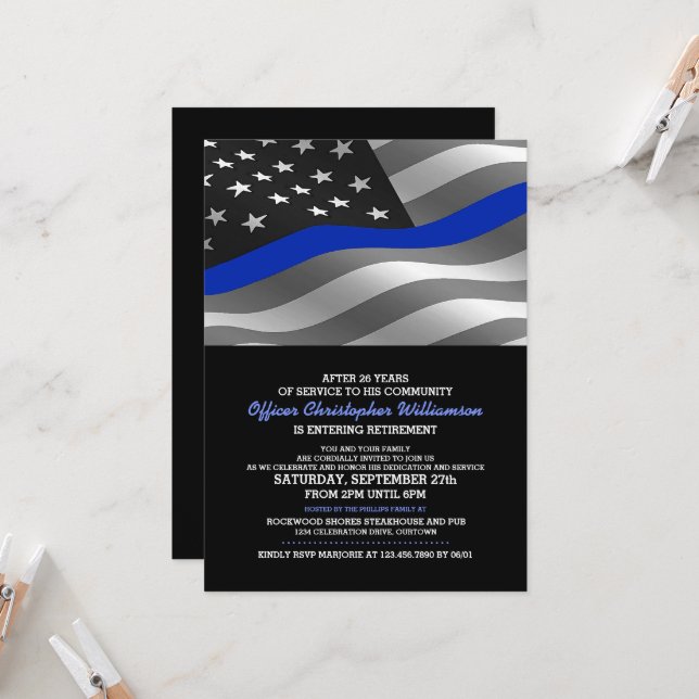 Police Officer Retirement Party Invitation (Front/Back In Situ)