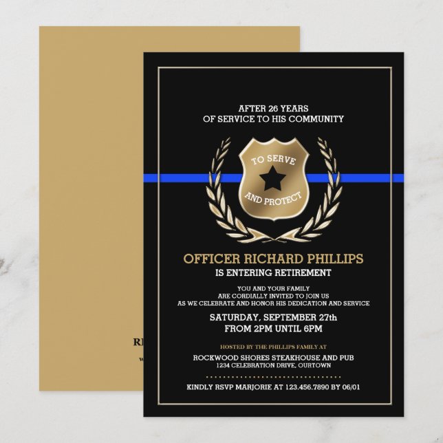 Police Officer Retirement Party Invitation (Front/Back)