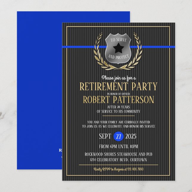 Police Officer Retirement Party Invitations (Front/Back)