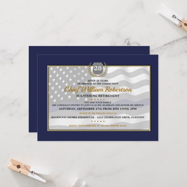 Police Officer Retirement Party Invitations (Front/Back In Situ)