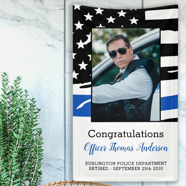 Police Officer Retirement Party Thin Blue Line Banner (Creator Uploaded)
