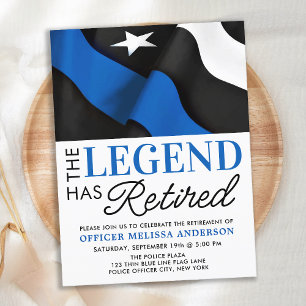 Police Officer Retirement Party Thin Blue Line Invitation Postcard