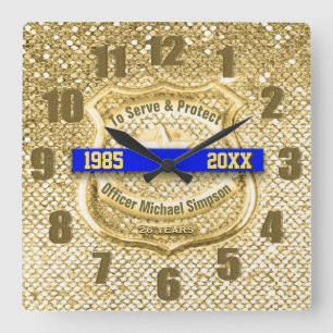 Police Officer Retirement Square Wall Clock