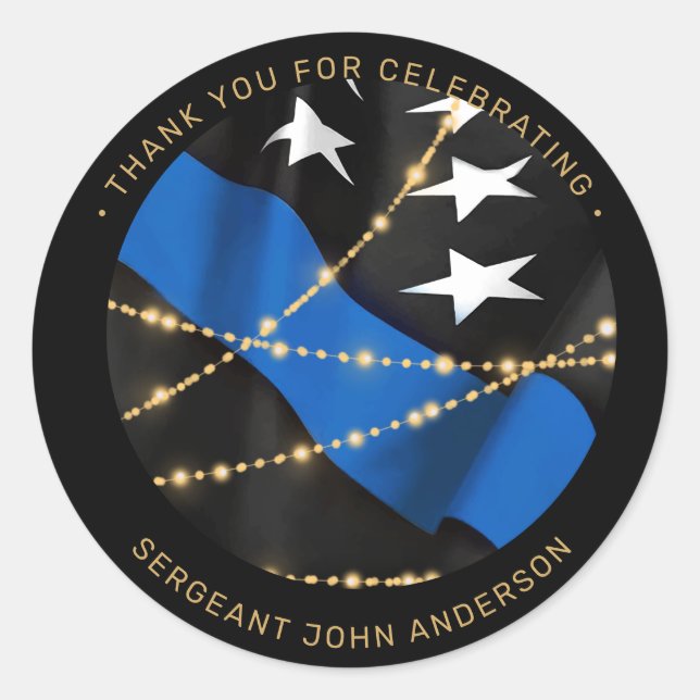 Police Officer Retirement Thin Blue Line Favour Classic Round Sticker (Front)