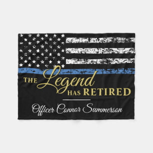 Police Officer Retirement Thin Blue Line Flag Fleece Blanket