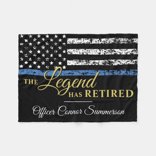 Police Officer Retirement Thin Blue Line Flag Fleece Blanket (Front (Horizontal))