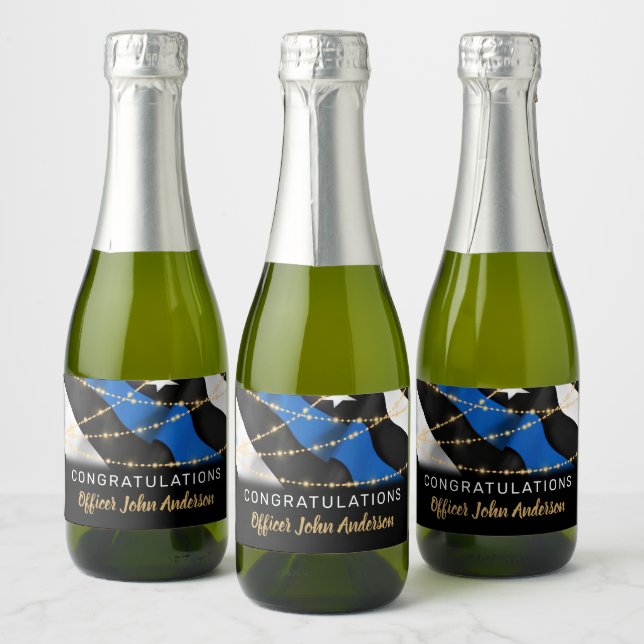 Police Officer Retirement Thin Blue Line Party Sparkling Wine Label (Bottles)