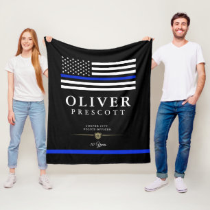 Police Officer   Service Anniversary Black Fleece Blanket