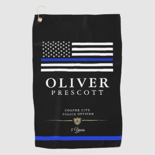 Police Officer Service Anniversary Black Golf Towel