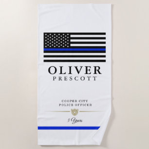 Police Officer Service Anniversary White Beach Towel