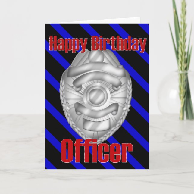 Police Officer Sheriff Badge Happy Birthday Card (Front)