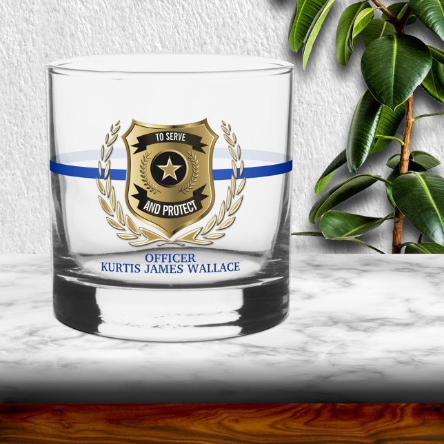Police Officer Shield Personalised Rocks Glass (Creator Uploaded)