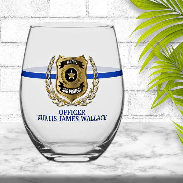 Police Officer Shield Personalised  Stemless Wine Glass (Creator Uploaded)