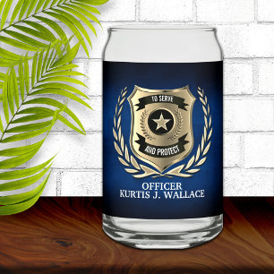 Police Officer Shield Personalized  Can Glass