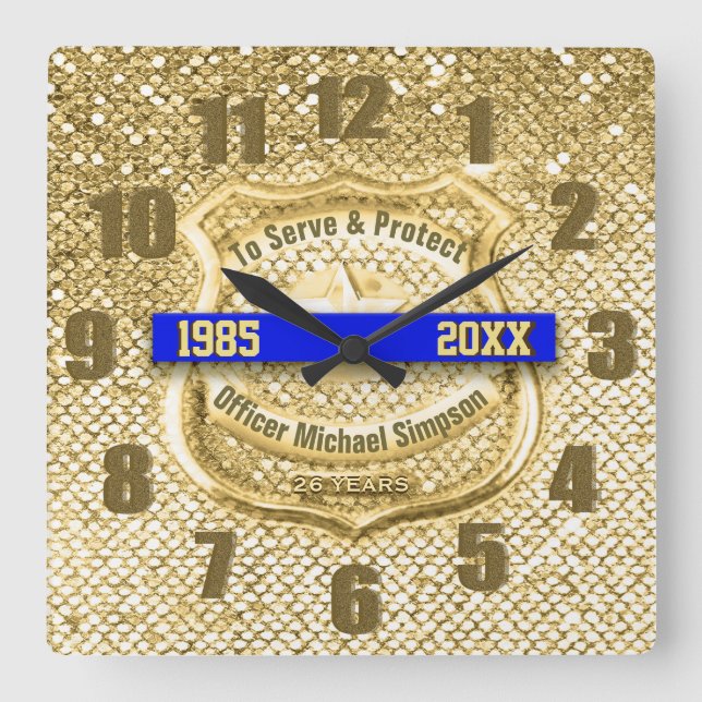 police officer square wall clock (Front)