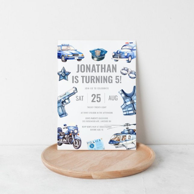 Police Officer Themed Boys 5th Birthday Party Invitation (Police Officer Themed Boys 5th Birthday Party Invitation)