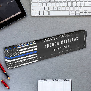Police Officer Thin Blue Line American Flag Nameplate