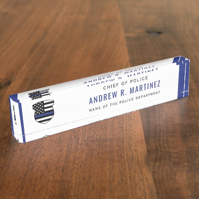 Police Officer Thin Blue Line Badge Police Dept Nameplate (Side)