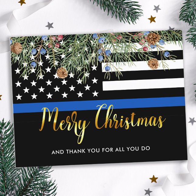 Police Officer Thin Blue Line Christmas Thank You Postcard (Creator Uploaded)