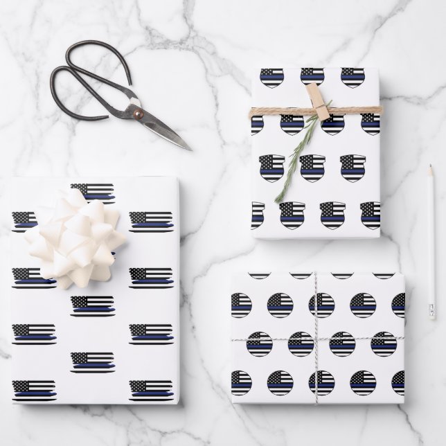 Police Officer Thin Blue Line Cop Law Enforcement Wrapping Paper Sheet (Front)