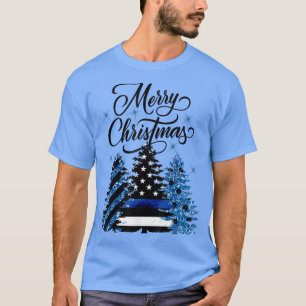Police Officer Thin Blue Line Flag Christmas Tree T-Shirt