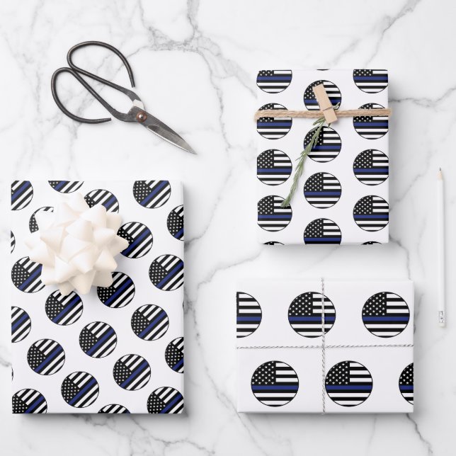 Police Officer Thin Blue Line Law Enforcement Cop Wrapping Paper Sheet (Front)