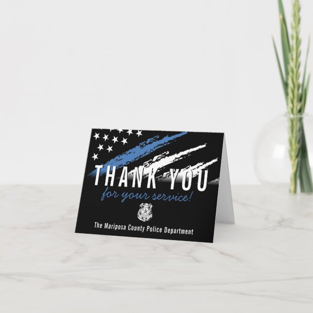 Police Officer Thin Blue Line Law Enforcement Thank You Card (Front)