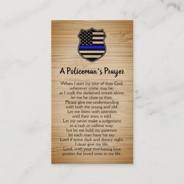 Police Officer Thin Blue Line Policeman's Prayer Business Card (Front)