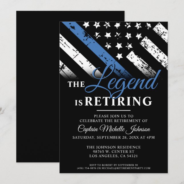 Police Officer Thin Blue Line Retirement Party Invitation (Front/Back)