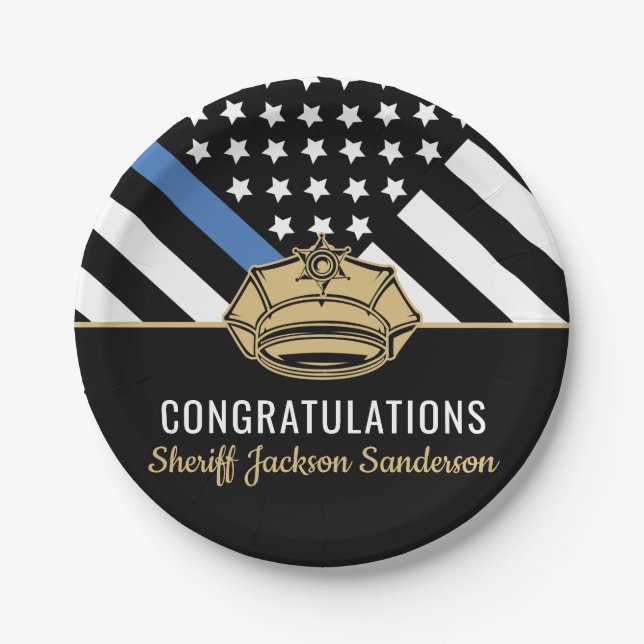 Police Officer Thin Blue Line Retirement Party Paper Plate (Front)