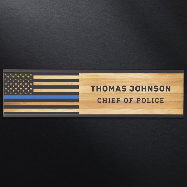 Police Officer Thin Blue Line Rustic Wood Name Door Sign (Creator Uploaded)