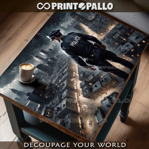 Police officer watches the city to protect you tissue paper