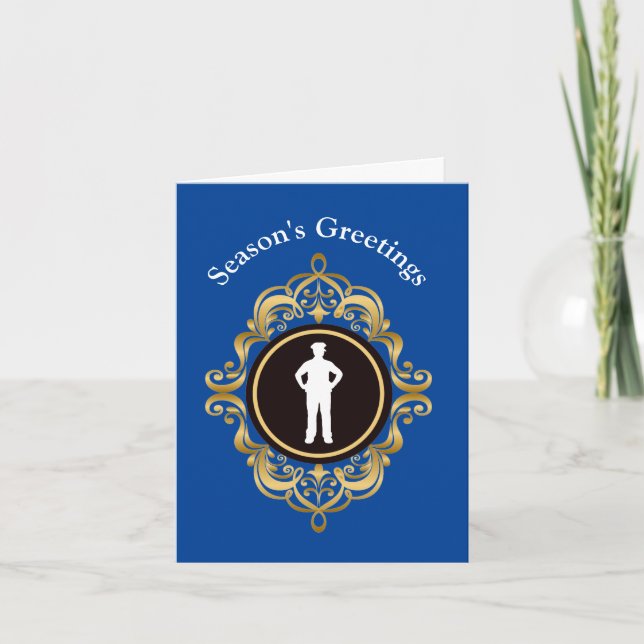 Police Officer White Silhouette Christmas Card (Front)