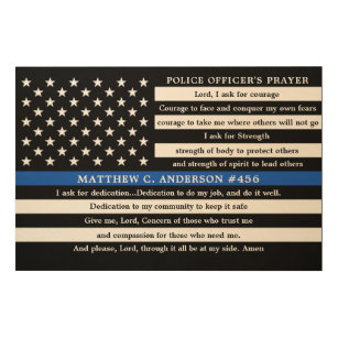 Police Officer's Prayer Gift Thin Blue Line Wood Wall Art