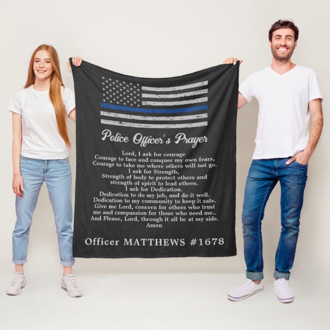 Police Officer's Prayer Thin Blue Line Fleece Blanket (In Situ)