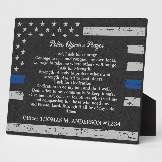 Police Officer's Prayer Thin Blue Line Plaque (Side)
