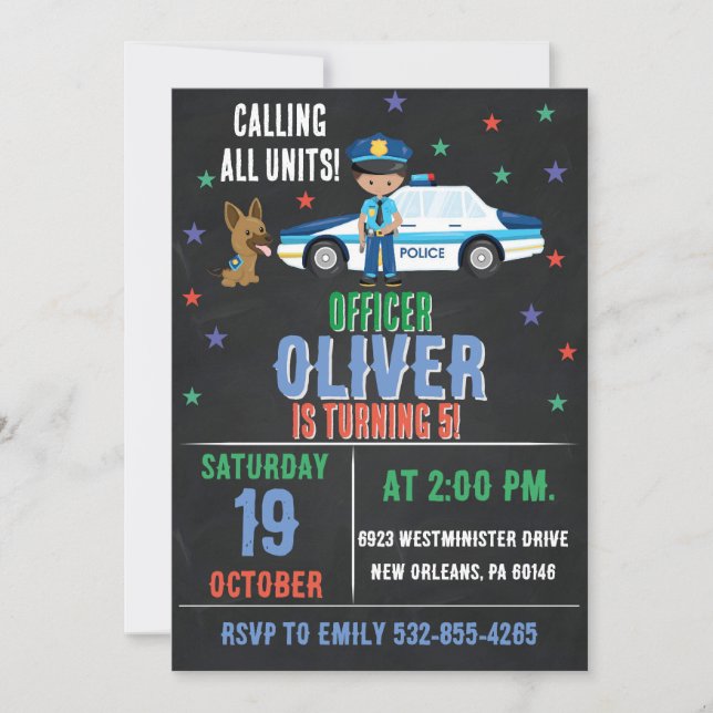 Police Party Invite, Officer, Calling All Units Invitation (Front)