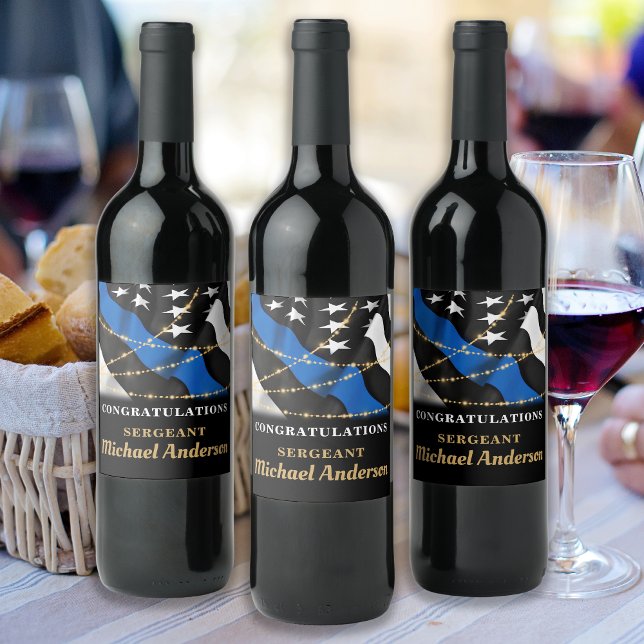 Police Party Retirement Blue Gold Congratulations Wine Label (Creator Uploaded)