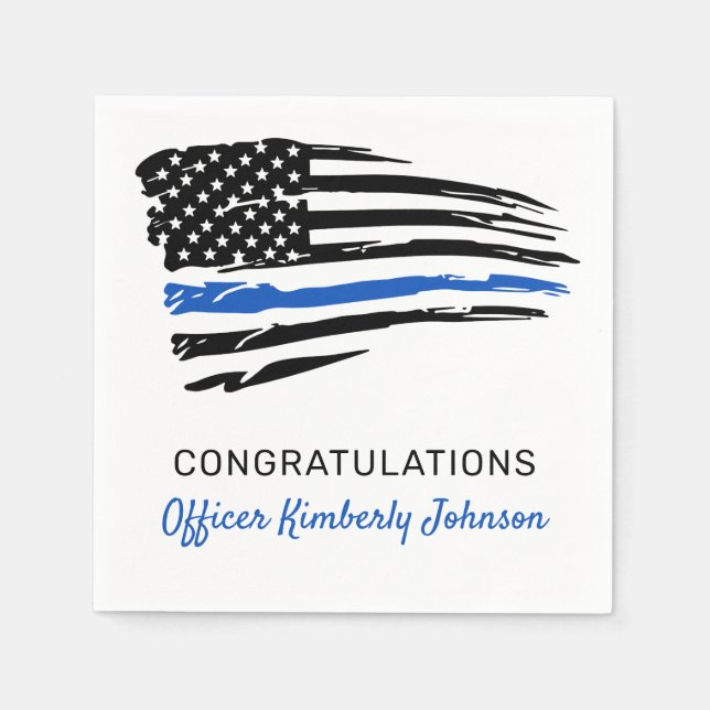 Police Party Thin Blue Line Flag Congratulations Napkin (Front)