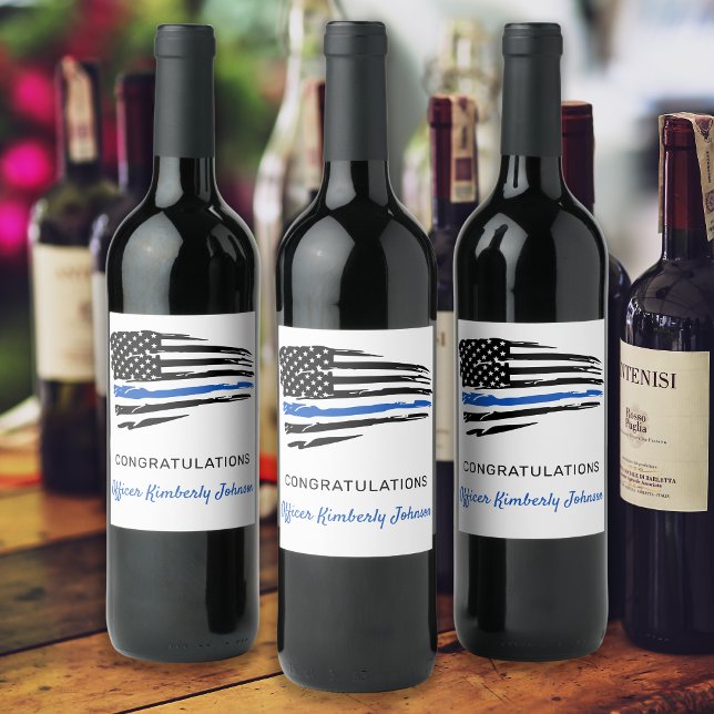 Police Party Thin Blue Line Flag Congratulations Wine Label (Creator Uploaded)
