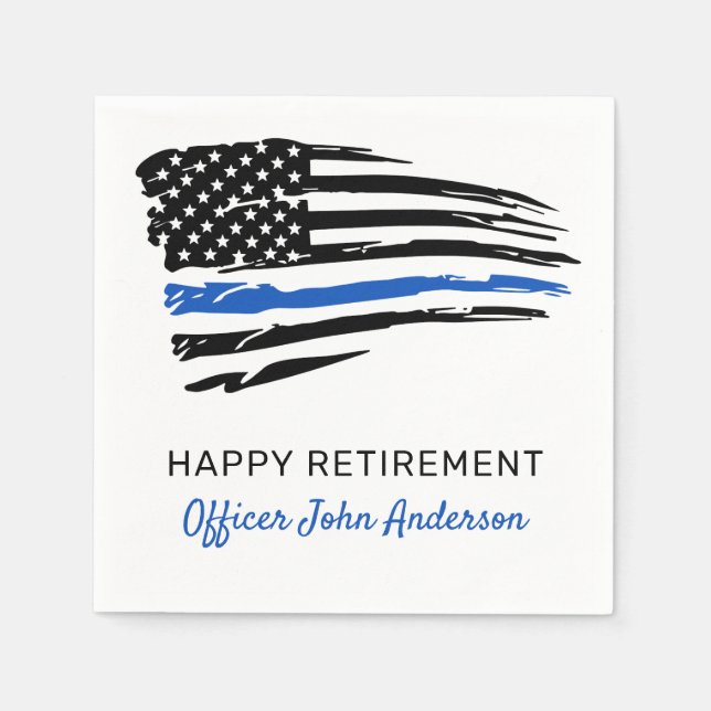 Police Party Thin Blue Line Flag Retirement Napkin (Front)