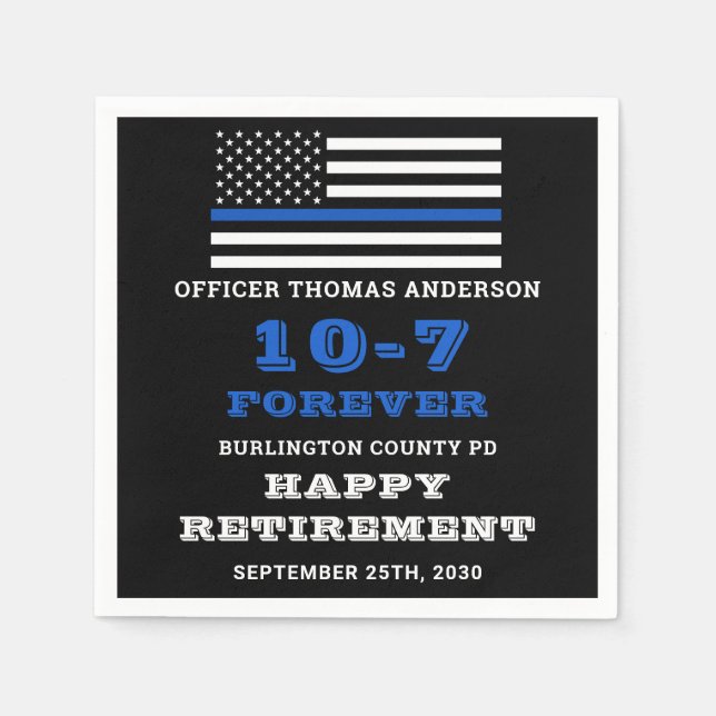 Police Party Thin Blue Line Happy Retirement Napkin (Front)