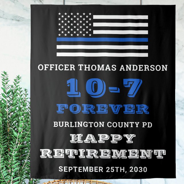 Police Party Thin Blue Line Happy Retirement  Tapestry (Creator Uploaded)