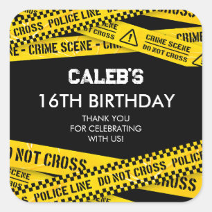 Police Party with Yellow Do not cross Tapes Square Sticker