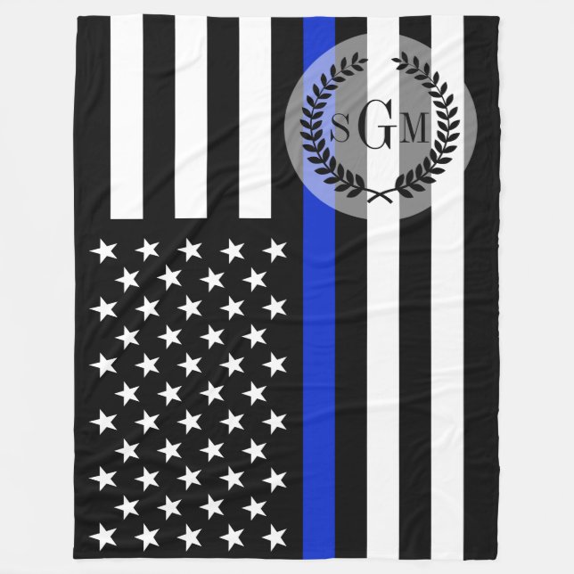 Police Patriotic Flag Monogram Fleece Blanket (Front)