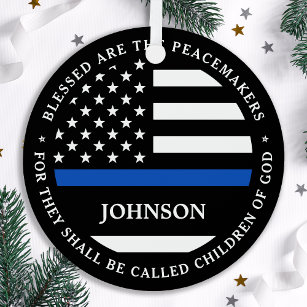 Police Personalised Blessed Are The Peacemakers Metal Tree Decoration