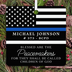 Police Personalised Blessed Cop Thin Blue Line  Metal Tree Decoration