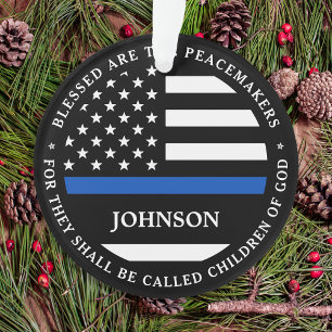 Police Personalised Cop Blessed Thin Blue Line Ornament