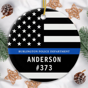 Police Personalised Thin Blue Line Law Enforcement Ceramic Tree Decoration